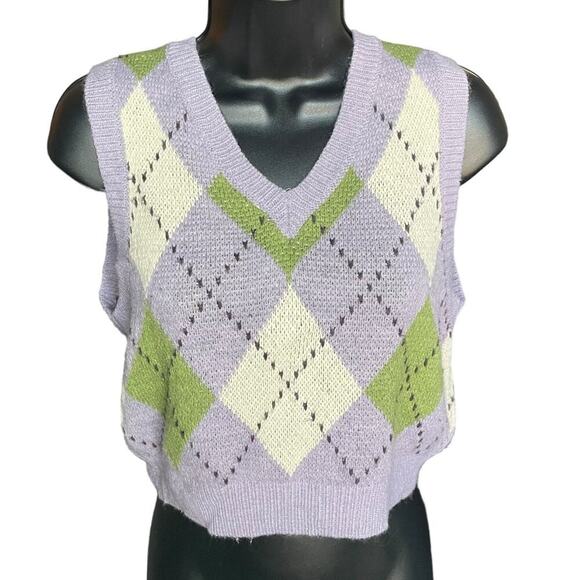 Urban Outfitters Argyle Cropped Vest Sz M - Picture 4 of 9